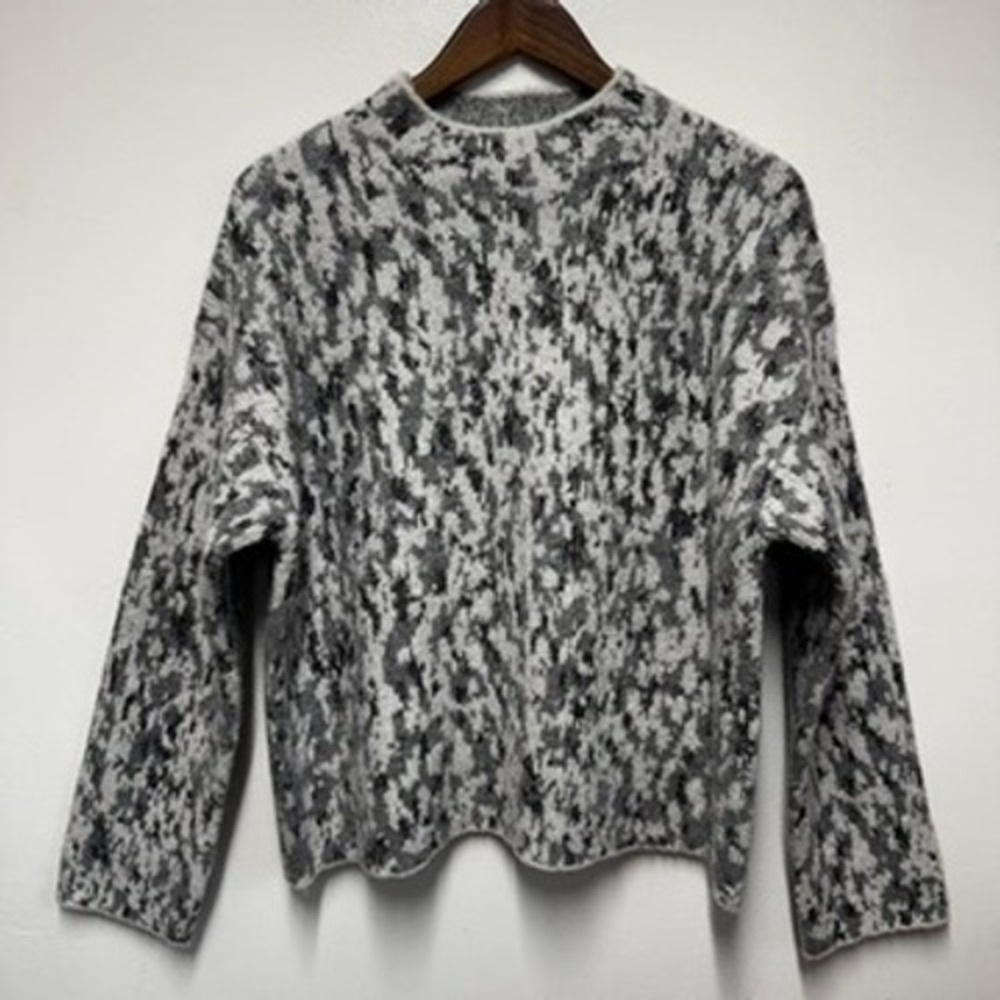 Vince Wool Alpaca Blend Abstract Knit Sweater Gray Black Large V089079681 NEW